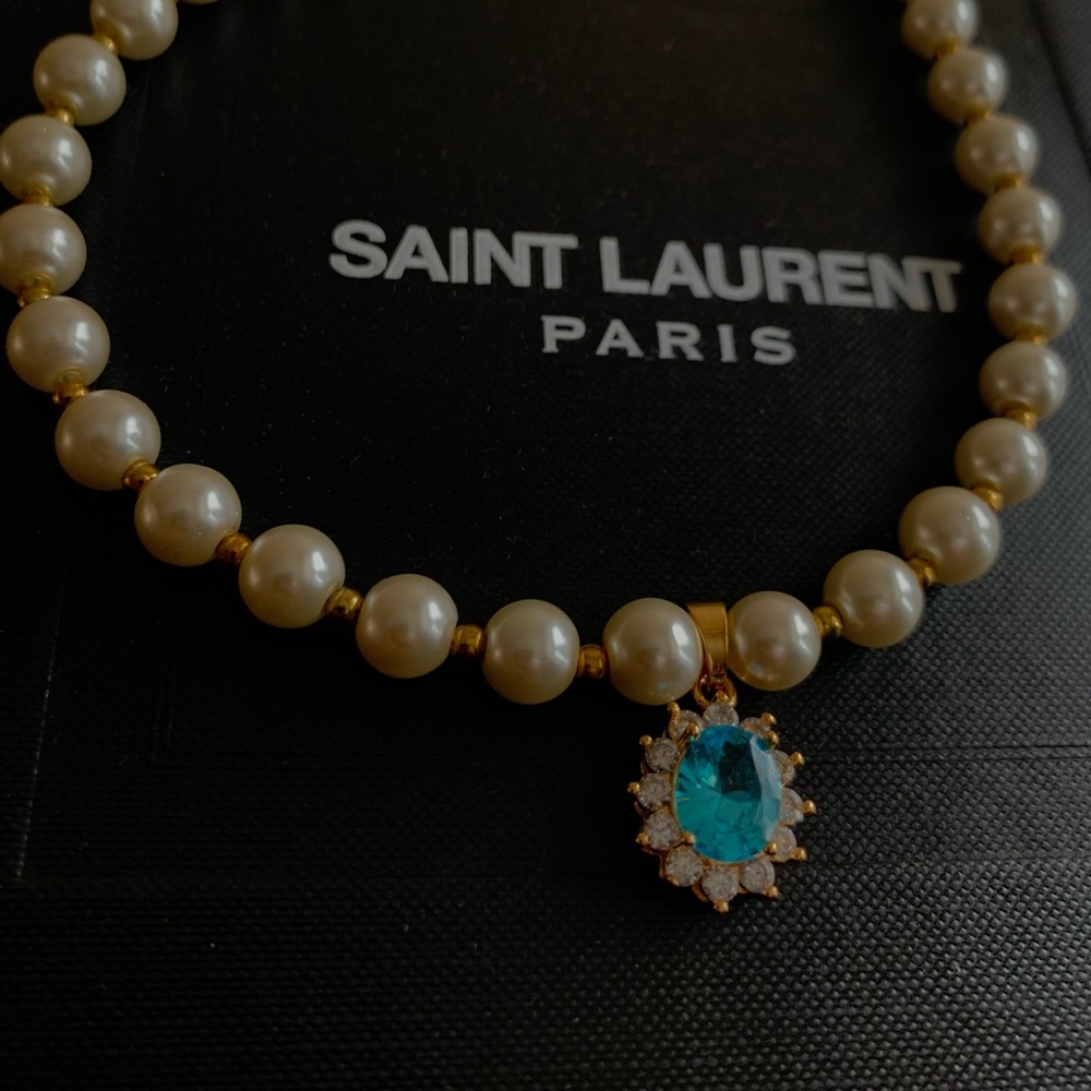 14K gold plated gemstone pearls necklace